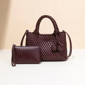 New Handwoven PU Leather Woven Bag Versatile Single Shoulder Crossbody with Polyester Lining Women’s Handbag