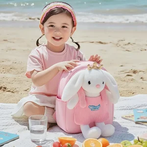 New High Quality Fashionable Cartoon Rabbit Lion Design Kids Backpack Neoprene Schoolbag Zipper Durable Breathable Ages 3 6