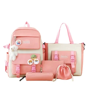 New Korean Backpack Women’s Large Capacity Five Piece Set Student Backpack College Student Backpack