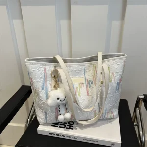 New Large Canvas Tote Bags for Woman Kawaii Cute Woman’s Handbags Fashion Rain Bow Color Bags for Commuting