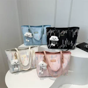 New Large Canvas Tote Bags for Woman Kawaii Cute Woman’s Handbags Fashion Rainbow Color Bags for Commuting