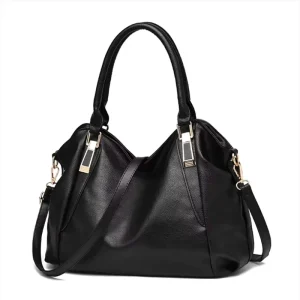 New Luxury Genuine Leather Women’s Handbag Brown Retro All Black Zipper Closure Casual Pillow Shape Single Strap