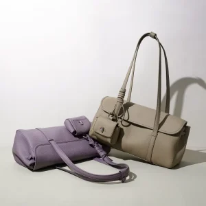 New Multi Color East West Bag Genuine Leather Shoulder Bag with Detachable Mini Pouch Turn Lock Flap Barrel Style Handbag
