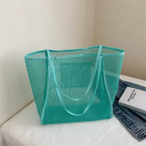 New Nylon Mesh Women’s Beach Tote Satchel Bag Trendy Large Capacity Tote Bag