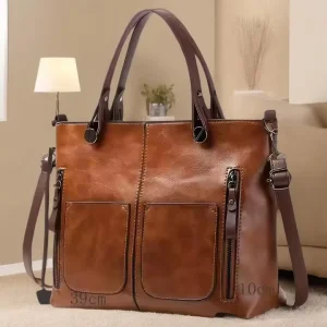 New Oem Odm Factory Fashion Large Capacity Retro Leather Tote Bags with Zipper