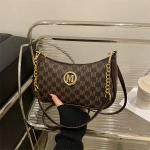 New PU Women’s Underarm Bag Letter Printed Crossbody Small Square Chain Single Shoulder Polyester Zipper