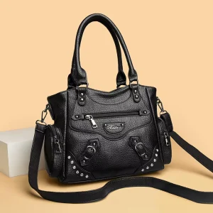 New Rivet Zipper PU Women’s Casual Medium Bag Fashionable Versatile Three-strap Single Shoulder Crossbody High-end Bag