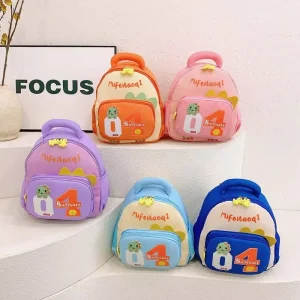 New Style Cartoon Cute Letter Printed Nylon Backpack Zipper Curved Shoulder Strap Large Capacity for Kindergarten School Use