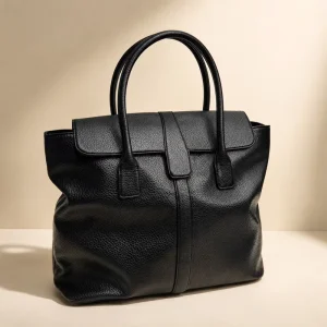 New Style High Quality Genuine Leather Large Capacity Flap Tote Bag Document Tote Bag Vintage Vertical Stripe Decor Flap Handbag