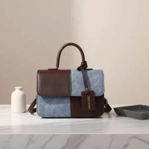 New Style Lady Fashion Spliced Texture Handled Shoulder Crossbody Bag with Zipper Closure Waterproof up to 1L Capacity