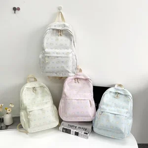 New Summer Large Capacity Nylon Cat Print Computer Insert Double Shoulder Cute School Bag Fresh Style Girl’s Backpack