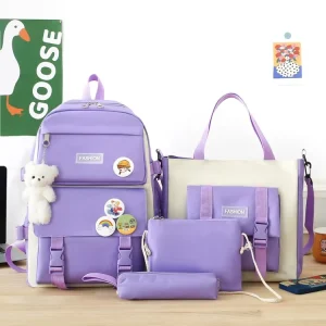 New Unisex Oxford Nylon Street Trends Style 20 35L Breathable Durable Zipper Four Piece Set Schoolbag Junior Senior High