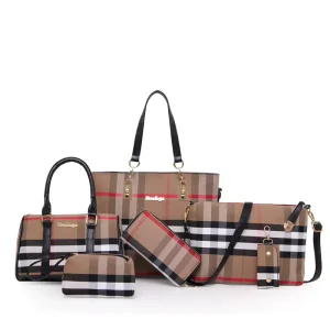 New Women’s Check Canvas Shoulder Bag Single Straps Zipper Closure Portable Mother Bag European American Style