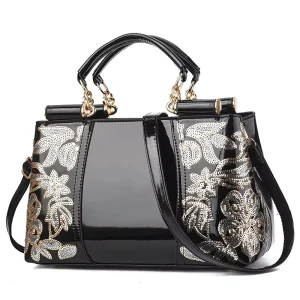 Newest Pu Leather Glossy Women Bags Large Capacity Women’s One Shoulder Crossbody Women’s Handbags with Embroidery