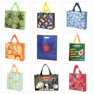 Non Woven Lamination Manufacturer Custom Durable Reusable Silk Screen Printed Hand Length Handle Fruit Eco Friendly Tote Bag