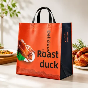 Non woven Thermal Transfer Printed Customizable Recyclable Heat Seal Food Takeaway Tote Bag Roast Duck Graphic Large Size