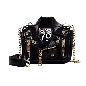 Novelty Mini PU Leather Shoulder Bag European Brand Designer Chain Style Clothing Exterior PU Leather Sling Women Leather Jacket