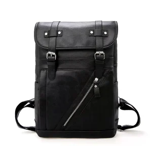PU Leather Men’s Outdoor Soft Leather Business Computer Bag School Bag Large Capacity Retro Laptop Backpack