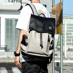 PU Leather Waterproof Letter Pattern Backpack Zipper Custom Logo Laptop Sport School Men Women 20-36L Capacity