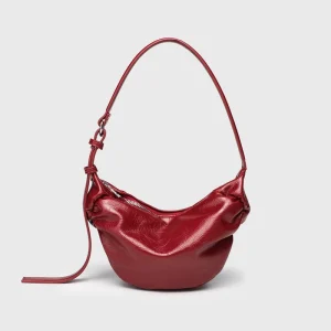 PU Pleated Belt Decoration Single Underarm Handheld Shoulder Bag Zipper Closure Fashionable Trendy