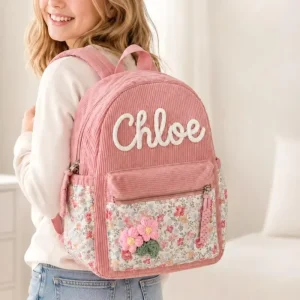 Personalized Embroidered Backpack Lightweight Student Backpack Floral Patchwork School Bag