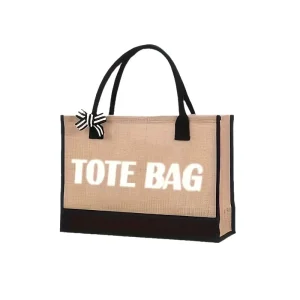 Personalized Initial Monogrammed Jute Canvas Beach Tote Bag Custom Beach Travel Holiday Gift Bag for Women Shopping Bags