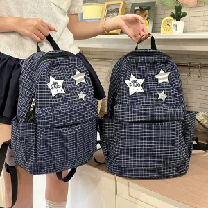 Plaid Pattern Backpacks Girls Large Capacity School Bag for Outdoor Travel Daily Use