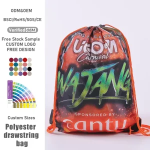 Polyester Custom Soft Drawstring Bag & Backpack with Full-color Print Portable Multifunctional Storage