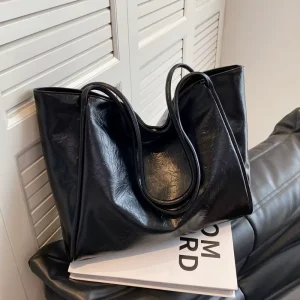 Popular Retro Solid Color PU Leather Bag Sac Tendance Style Spring Large Capacity Shoulder Bag Student Tote Women’s Bag