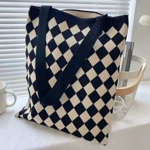 Portable Washable Crocheted Women Shoulder Bags Large Knit Tote Bag for School
