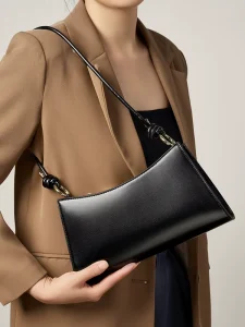 Premium Cowhide Shoulder Bag Elegant Evening Clutch Purse Chic Knot Strap Tote Ladies Small Top Handle Bag