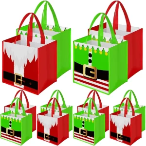 Promotional Custom Logo Printed Non Woven Reusable Shopping Tote Bag Hand Length Handle Christmas Santa Claus