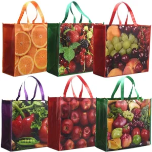 Promotional Grocery Coated Recycled Laminated PP Woven Bag Customized Printing PP Woven Tote Shopping Bag With Double Handle