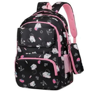 Purple Backpack for Girls Cartoon Decorated Lightweight Functional Anti Theft Zipper Closure Pattern Polyester