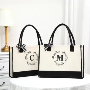 Recyclable Solid Color Canvas Cotton Tote Shopping Bags Casual Shoulder Bag with Zipper for Girls and Ladies for Everyday Use