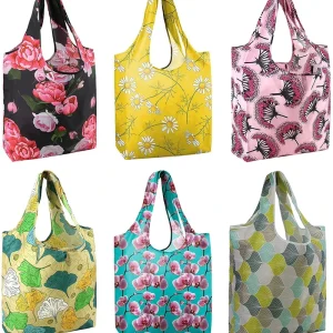 Recycled PET Foldable Tote Bag Printed Floral Motifs Customizable Reusable Supermarket Grocery Bag Eco-Friendly Eco-Conscious
