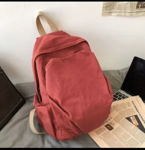 Red Slouchy Backpack 36 56L Internal Frame Breathable Canvas Zipper Waterproof Travel Rucksack Unisex Casual Korean Style
