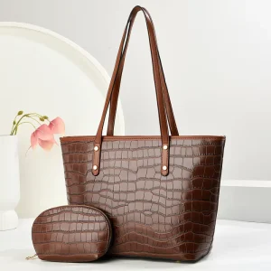 Reteo Large Capacity Tote Bag Summer New Minimalist Single Shoulder Design Fashionable Stone Patterned Tote Bag with Wallet