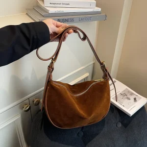 Retro Casual Bag for Women Suede Textured Tote Bag Cross Body Niche Versatile Single Shoulder Bag