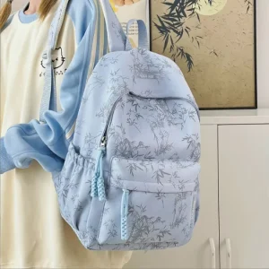 Retro Landscape Graffiti Fashion Style Polyester Student Backpack Zipper Hasp Closure Large Capacity Waterproof Design