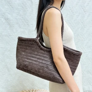 Retro Leather High Quality Weave Vegetable Basket Women’s Bag Large Capacity Woven Shoulder Bag with Braided Handles