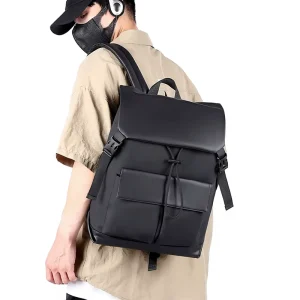 Retro style Unisex Microfiber Synthetic Leather Backpack Flap Closure Preppy Style Schoolbag 20 35L Large Capacity Commuter