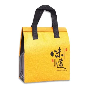 Reusable Custom Logo Pink Salad Take Away Insulated Packaging Bag Moisture Proof Non woven Fabrics Patch Handle