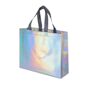 Reusable Durable Laser Nonwoven Tote Bag Waterproof Surface Metallic Shine Reflective Effect Logo Printing Clothing
