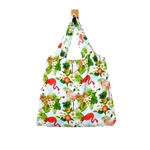 Reusable Eco Friendly Durable RPET Canvas Tote Bag Foldable Design with Floral Pattern Custom Color for Shopping Gift Packaging
