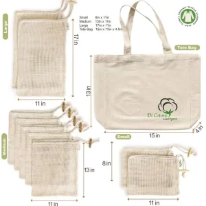 Reusable Net String Shopping Bag Grocery Mesh Bag Organic Cotton Tote Bags with Short Handle Handbag Drawstring Recyclable