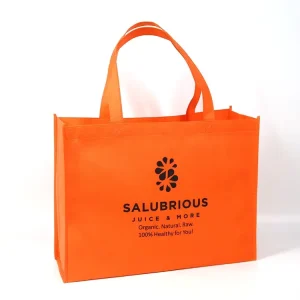 Reusable Strong Handle Sturdy Orange Non Woven Tote Bag With Black Logo Print