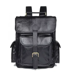 School Bag Vintage Men Genuine Leather Waterproof Sport Laptop Rucksack Backpack