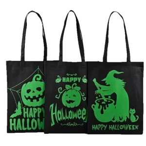 Screen Printed Non Woven Reusable Tote Bag Custom Logo Pumpkin Bats Halloween Design Fluorescent Silk Screen Printed Christmas