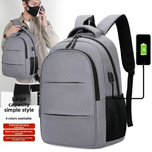Simple Business Backpack Nylon Polyester Lightweight USB Charging Splicing Pattern 20-36L Casual School Computer Bag